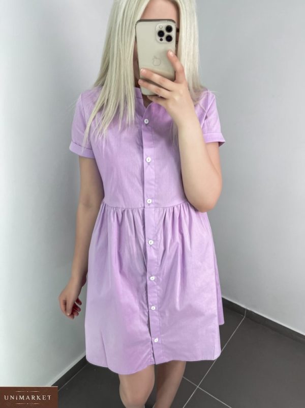 Купить лиловое летнее платье-рубашка для женщин онлайн
