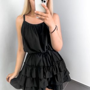 Придбати недорого жіночу літню сукню з рюшами чорного кольору