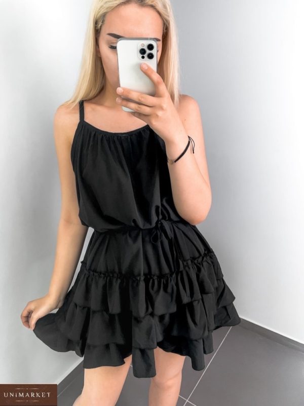 Придбати недорого жіночу літню сукню з рюшами чорного кольору