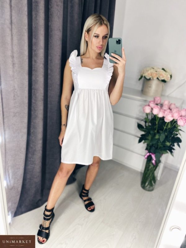Купити біле по знижці літнє плаття з рюшами (розмір 42-48) для жінок