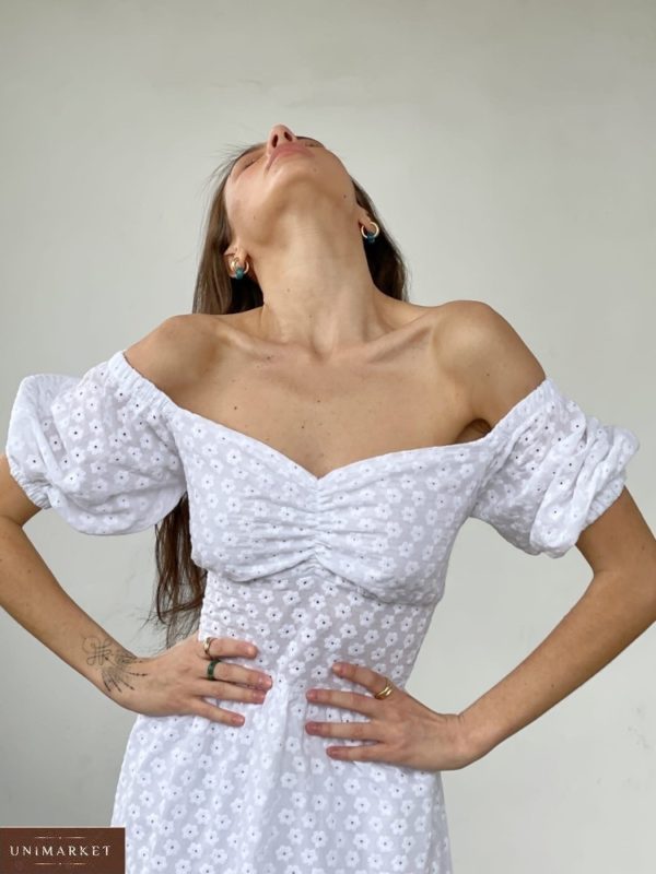 Купити онлайн біле плаття з відкритими плечима і шнурівкою (розмір 42-52) для жінок