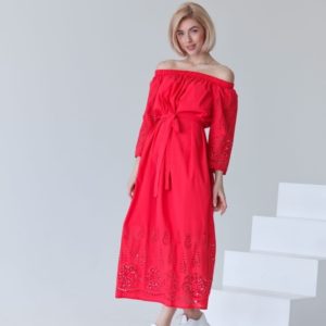 Придбати малинове жіноче довге плаття з бавовни (розмір 42-54) в Україні