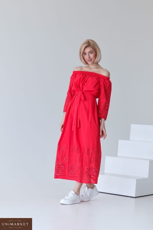 Приобрести малиновое женское длинное платье из хлопка (размер 42-54) в Украине