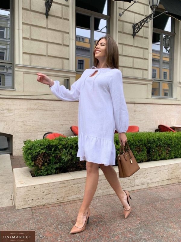 Замовити онлайн жіноче вільне плаття з мусліну білого кольору