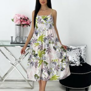 Купити вигідно зелене літнє плаття міді з принтом (розмір 42-48) для жінок