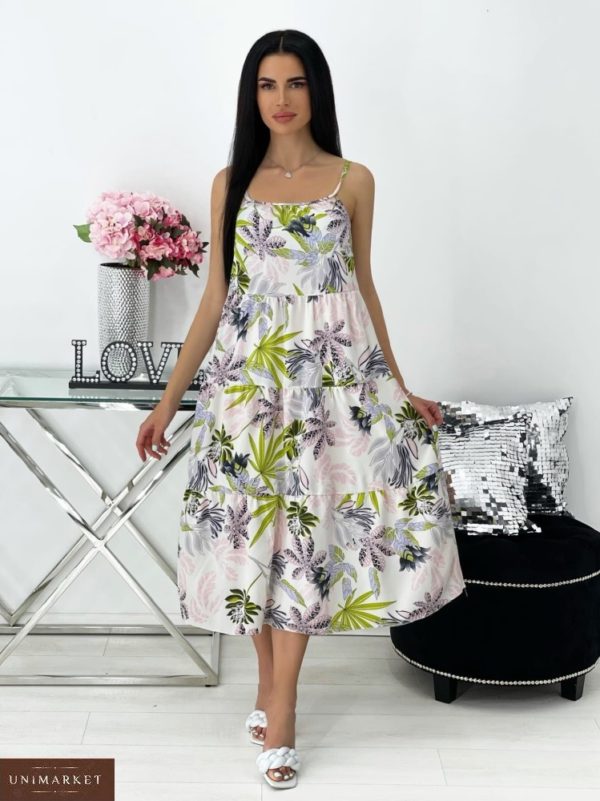 Купити вигідно зелене літнє плаття міді з принтом (розмір 42-48) для жінок