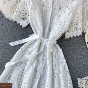 Купить по скидке белое кружевное платье-рубашку для женщин
