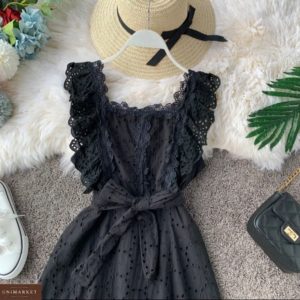 Придбати жіночу сукню з прошви з мереживною обробкою чорного кольору дешево