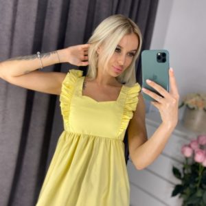 Замовити недорого жовте літнє плаття з рюшами (розмір 42-48) для жінок