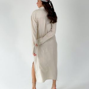 Придбати беж жіноче довге плаття-сорочка з льону (розмір 42-50) онлайн