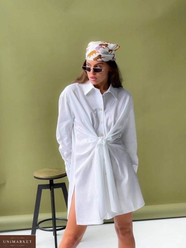 Замовити біле жіноче плаття-сорочка оверсайз (розмір 42-50) в інтернеті
