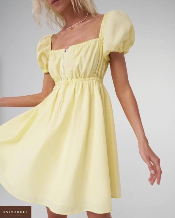 Заказать недорого женское летнее платье со шнуровкой на груди желтого цвета