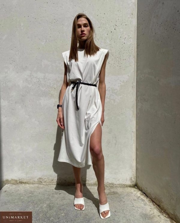 Придбати біле плаття міді з подплечниками в інтернеті для жінок