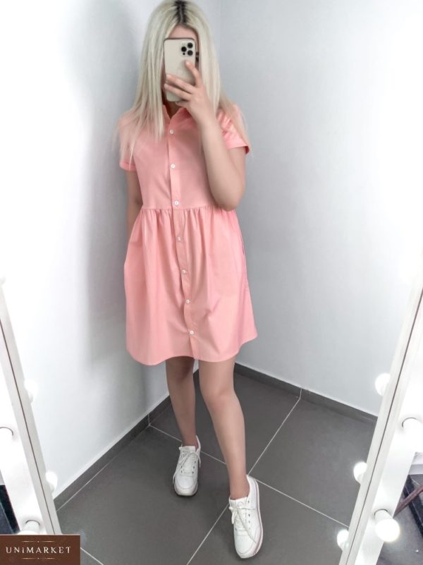 Купити персик жіночу літню сукню-сорочка в інтернеті