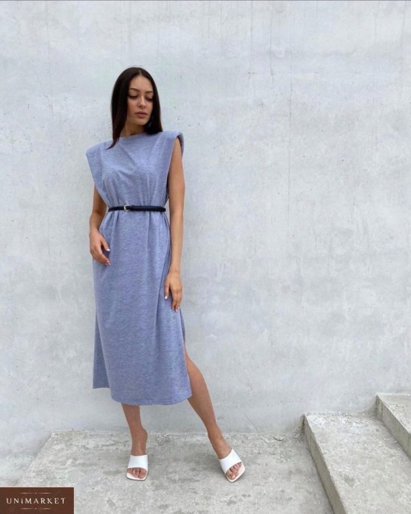 Придбати сіре на літо плаття міді з подплечниками в інтернеті для жінок