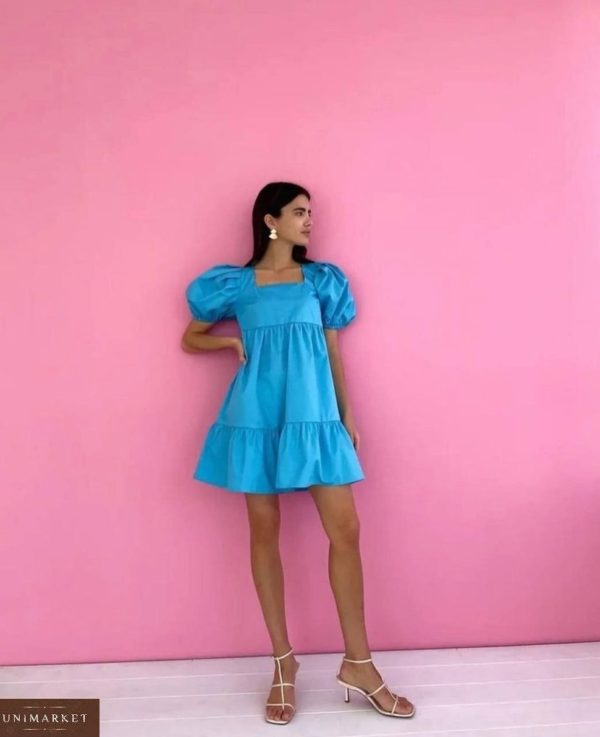 Купить на лето женское платье с квадратной открытой спиной голубое в интернете