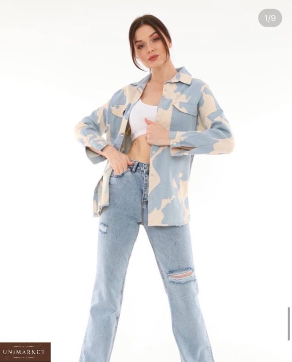 Купити онлайн жіночу джинсову сорочку блакитний камуфляж
