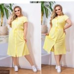 Купить желтое женское летнее платье из льна (размер 48-58) по скидке