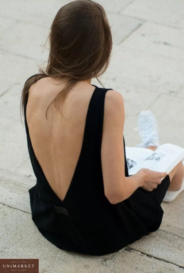Приобрести по скидке черный сарафан с открытой спиной для женщин