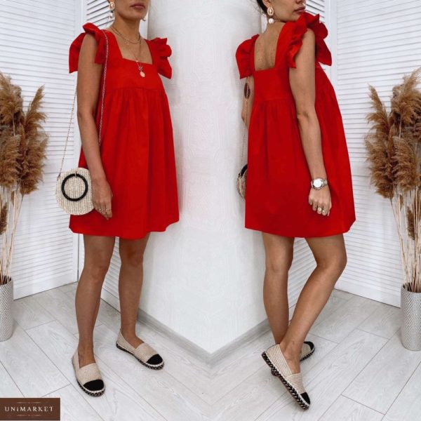 Замовити червоний жіночий літній сарафан з рукавами-крильцями (розмір 42-48) онлайн