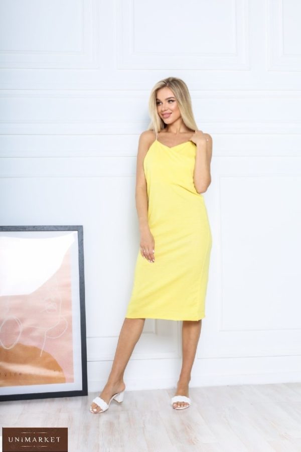 Купити жовтий жіночий трикотажний сарафан на бретельках онлайн
