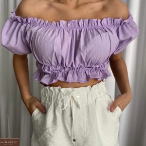 Купить в интернете лиловый женский топ из коттона с открытыми плечами
