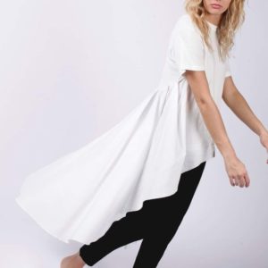 Купить белую женскую футболку-тунику с длинным хвостом в интернете