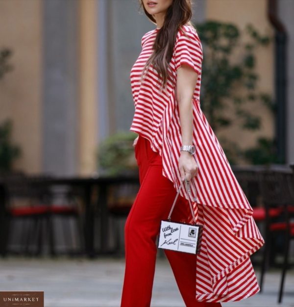 Купити вигідно червону для жінок футболку-туніку з довгим хвостом в Україні
