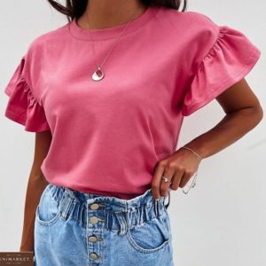 Замовити рожеву жіночу футболку з рукавами-крильцями по знижці