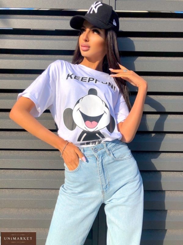 Приобрести белую для женщин футболку Keepfun с Микки Маусом в Украине