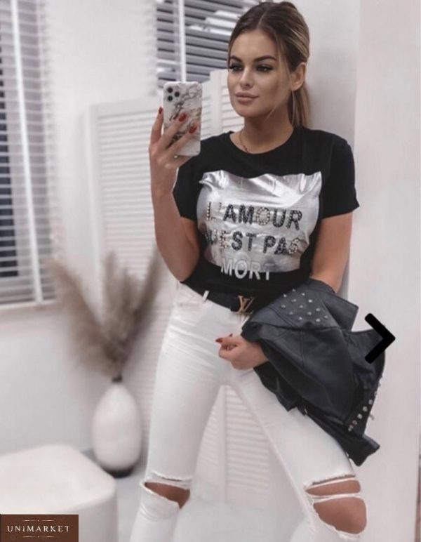 Заказать черную женскую футболку Lamour в интернете