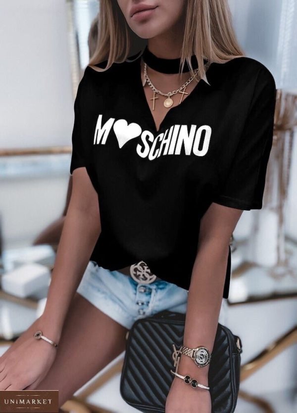 Купить в интернете черную футболку Moschino с вырезом для женщин