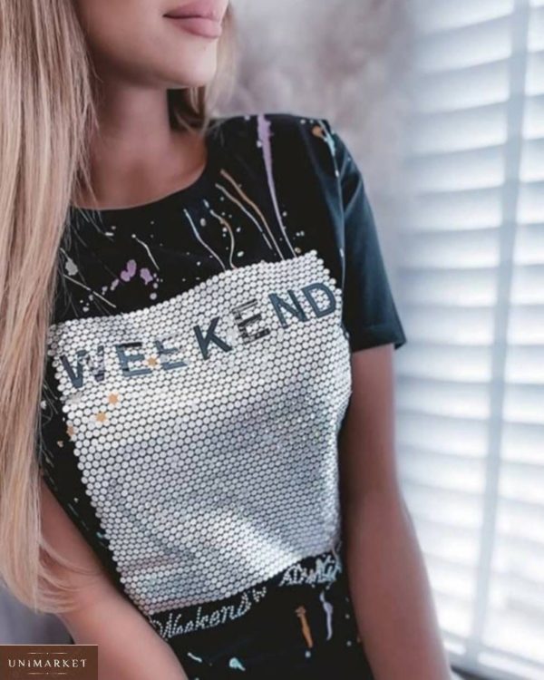 Приобрести женскую онлайн принтованную футболку Weekend черного цвета