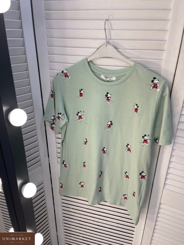 Приобрести женскую футболку с маленькими Микки цвета оливка онлайн
