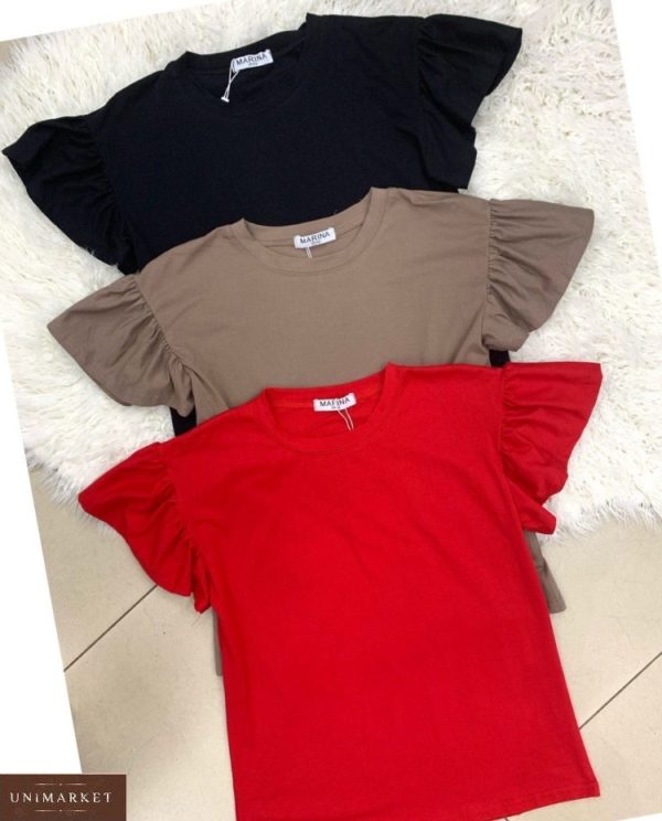 Купить женскую футболку онлайн с рукавами-крылышками красную, мокко, черную