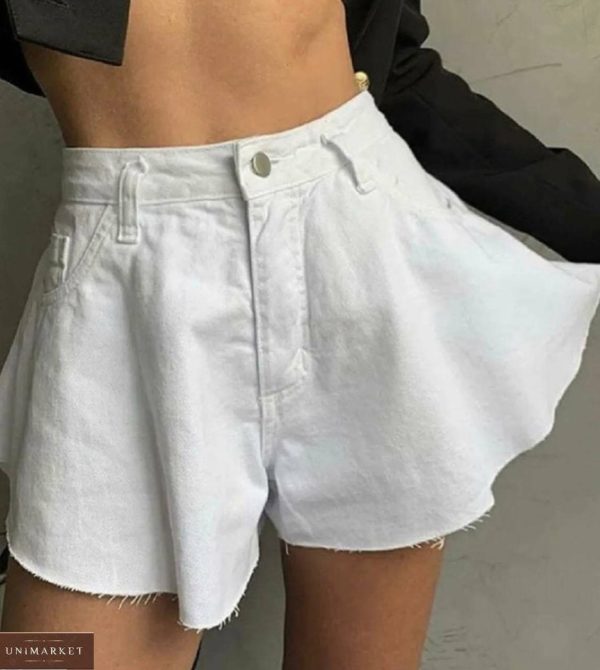 Купить недорого белые джинсовые шорты клеш с необработанным краем для женщин