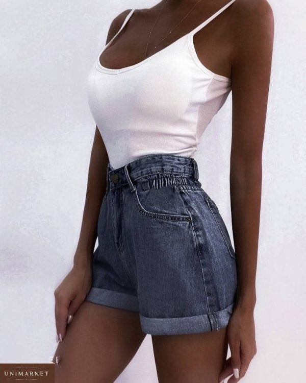 Заказать недорого женские шорты из джинса с резинкой серого цвета