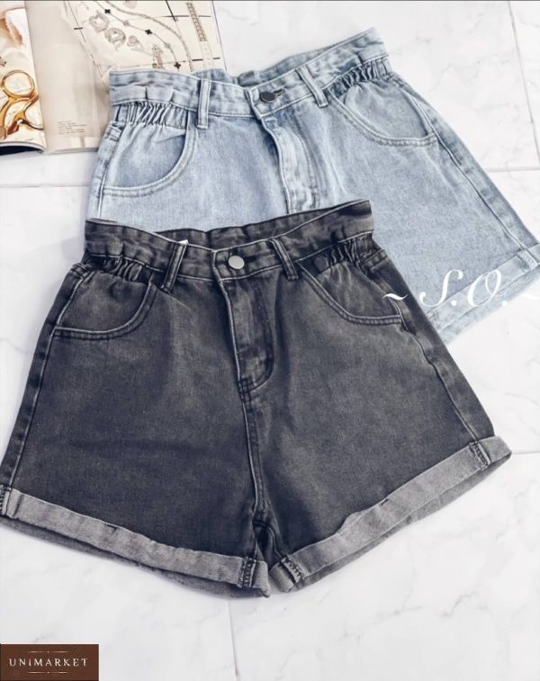 Купить в интернете женские шорты из джинса с резинкой серые, голубые