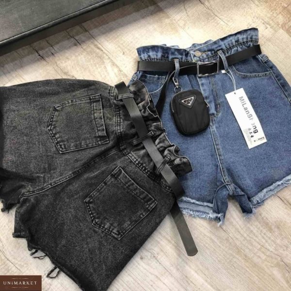 Купить недорого женские джинсовые шорты с кошельком (размер 42-48) синие, черные
