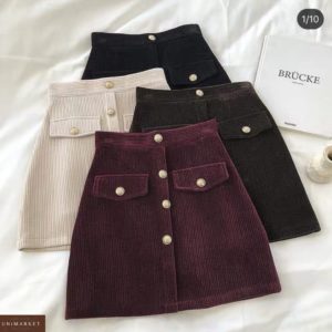 Заказать онлайн женскую вельветовую юбку с пуговицами бордо, беж, черную, шоколад