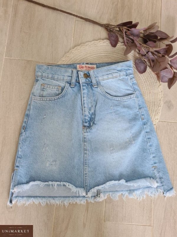 Замовити жіночу блакитну джинсову спідницю міні з необробленим краєм в інтернеті