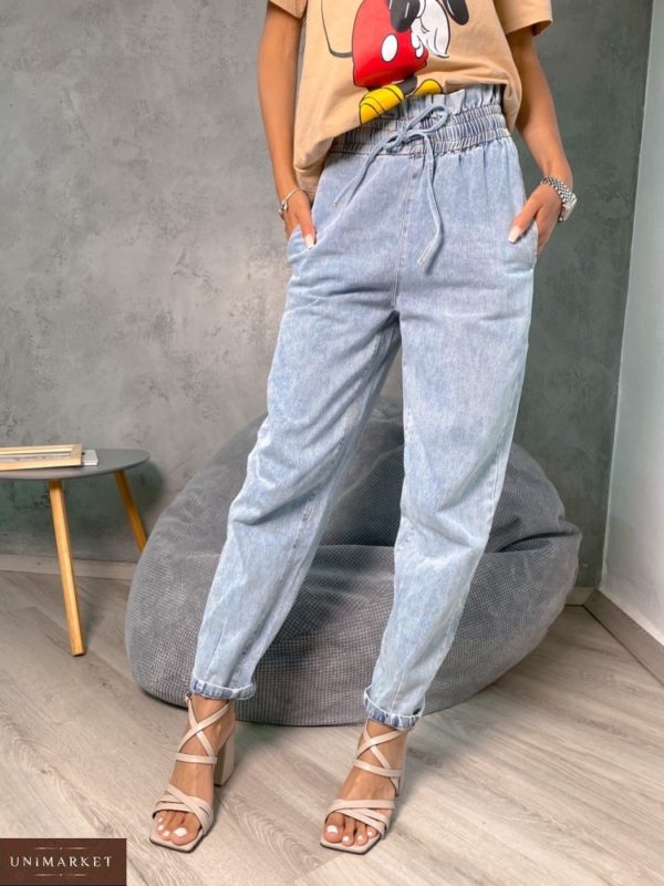 Купить летние джинсы голубые на резинке онлайн для женщин