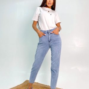Купить по скидке голубые летние тонкие джинсы Мом для женщин