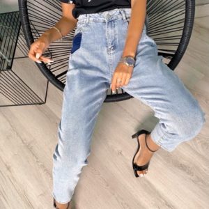 Замовити в інтернеті блакитні Світлі тонкі джинси Мом для жінок