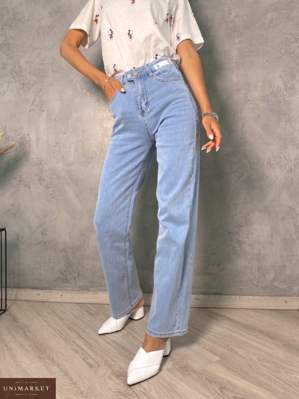 Замовити недорого жіночі літні стрейчеві джинси блакитного кольору