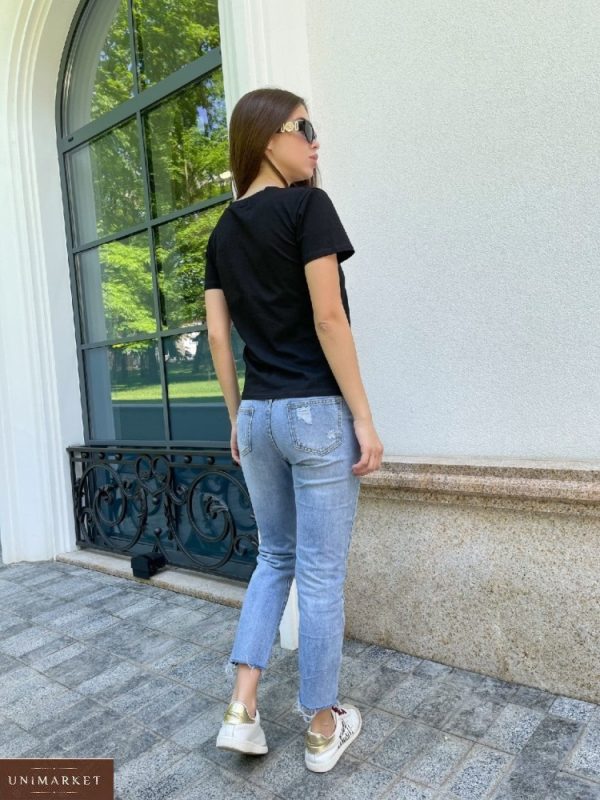Замовити на розпродажі жіночий прінтованний комплект з джинсами (розмір 42-48) чорний
