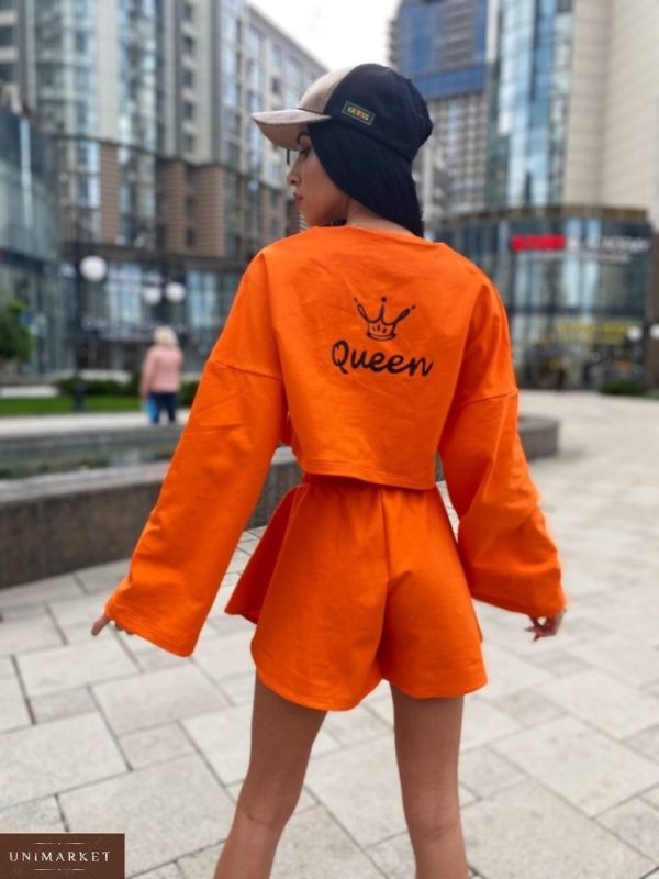 Купить оранжевый женский костюм прогулочный "queen" с шортами (размер 42-52) по скидке