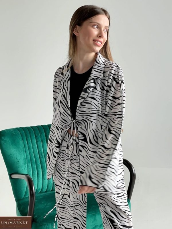 Замовити чорно-білий жіночий літній костюм з принтом зебра (розмір 42-52) онлайн