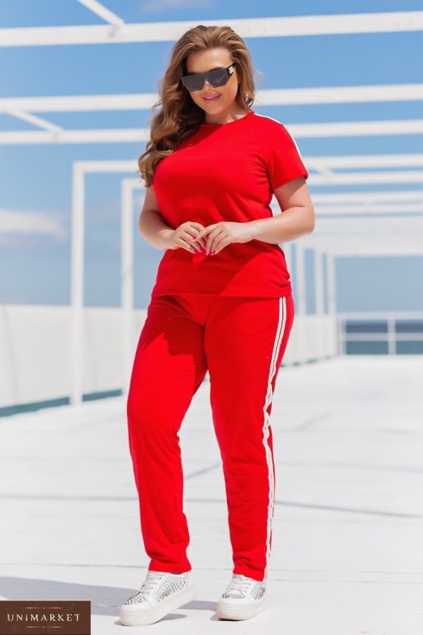 Замовити на літо червоний спортивний костюм з футболкою (розмір 42-56) для жінок в Україні