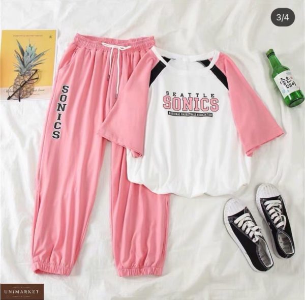 Заказать онлайн розовый костюм с футболкой Sonics для женщин